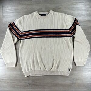 VTG American Eagle Large Sweater Men Medium Cream Navy Stripe Knit Stripe Y2K